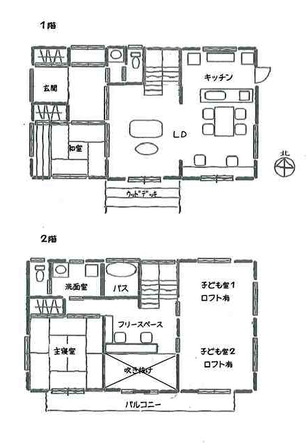 2階建て　40坪　4LDK　間取りプラン例